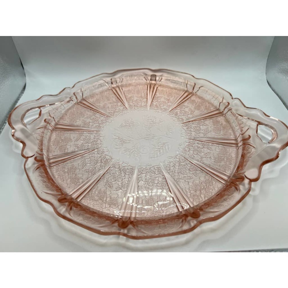 Jeanette Glass Pink Cherry Blossom Depression Glass tray